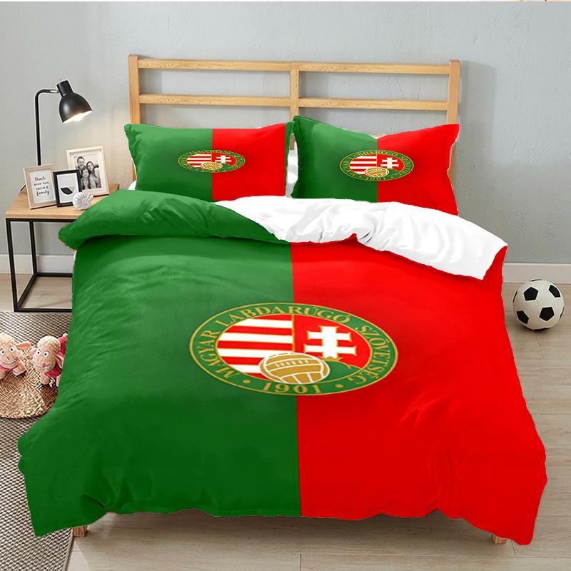 Hungarian Football Emblem 3PCS Bedding set,Ideal for 1pc Duvet Cover And 2pcs Pillowcases Perfect for Fan gift,Ideal for Bedroom, Dormitory