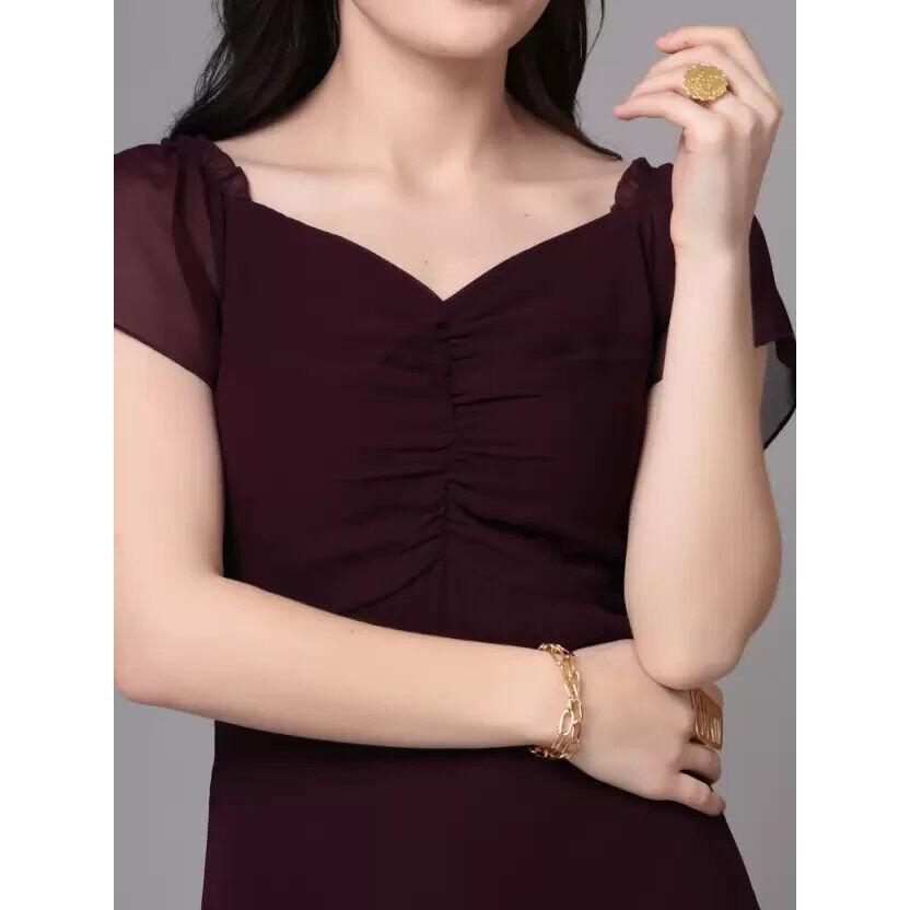 Women Maxi Wine Long Short Sleeves Dress Party Wear Top Georgette Kurta Dress VF-1872c