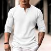 Herren T-Shirt mit Waffelmuster und Henley-Kragen, Oberteil, Urlaub, langärmelig, lässig, modisch