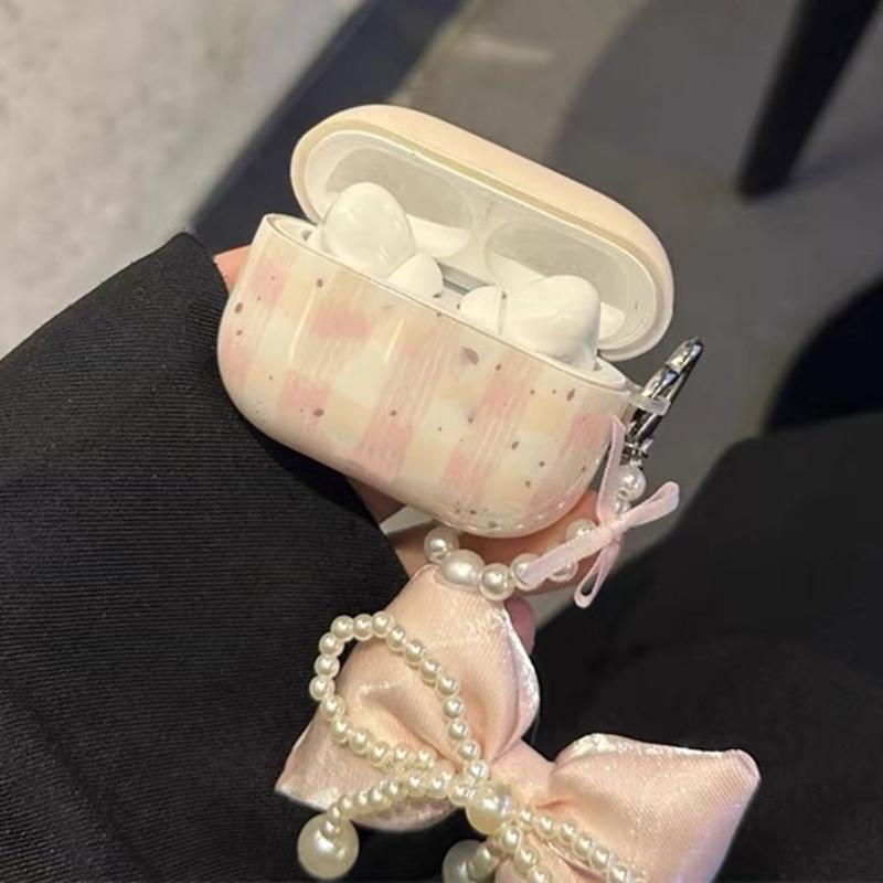 Colorful Keyring Imitation Pearl Beaded Butterfly Phone Chain Stylish Bowknot Charm Keychain Wallet Camera Decoration