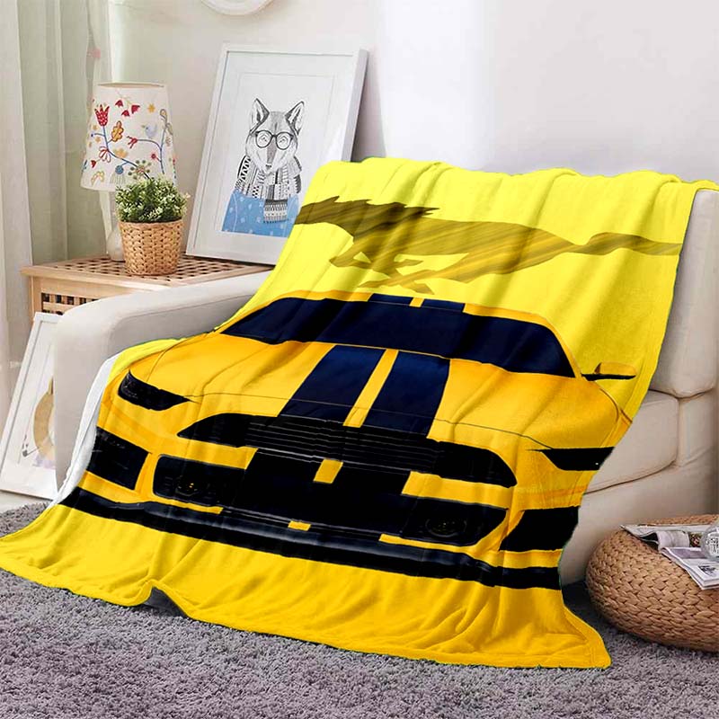 HD M-Mustangs Logo Auta Tištěná Flanelová Přikrývka Měkká Teplá Lehká Přehozová Přikrývka Domácí Dekorace Na Pohovku Postel Ložnici Cestovní Dárek