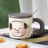 Cute Animal Milk Fufu Ceramic Cup Cartoon Mug with Lid Spoon for Girls Water Cup Household Coffee Cup Milk Cup
