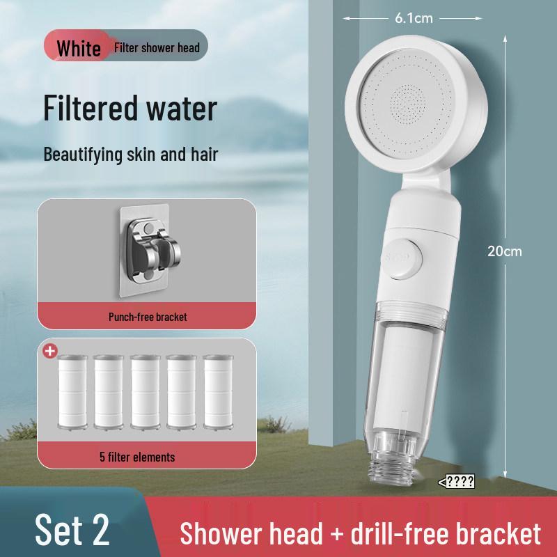 Portable Handheld Shower Head with Booster Filter & One-Button Water Stop for Travel and Dorms