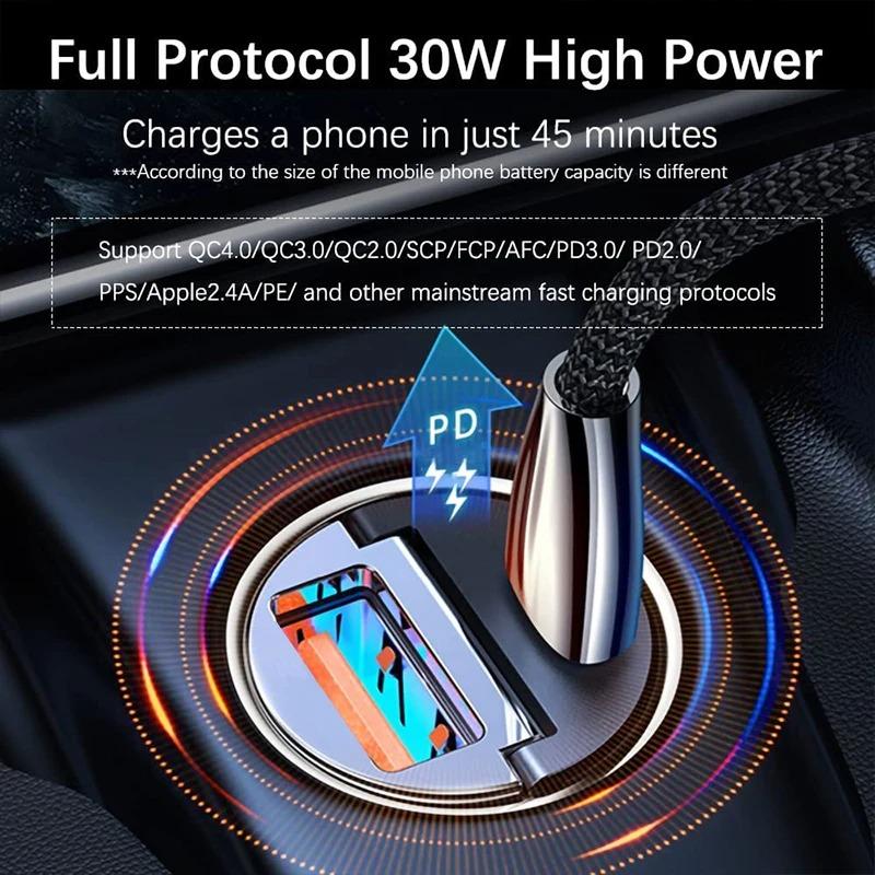 Mini 30W Car Charger USB Fast Charger QC 3.0 Quick Charge Type C PD Charging Adapter Cigarette Socket Lighter Mobile Phone Charger For Iphone