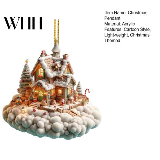 Holiday House Hanging Decor Christmas Pendant Acrylic 2D Flat Ornament Mini Snow-covered Cabin Cartoon Decoration for Tree Mantel Car Charming