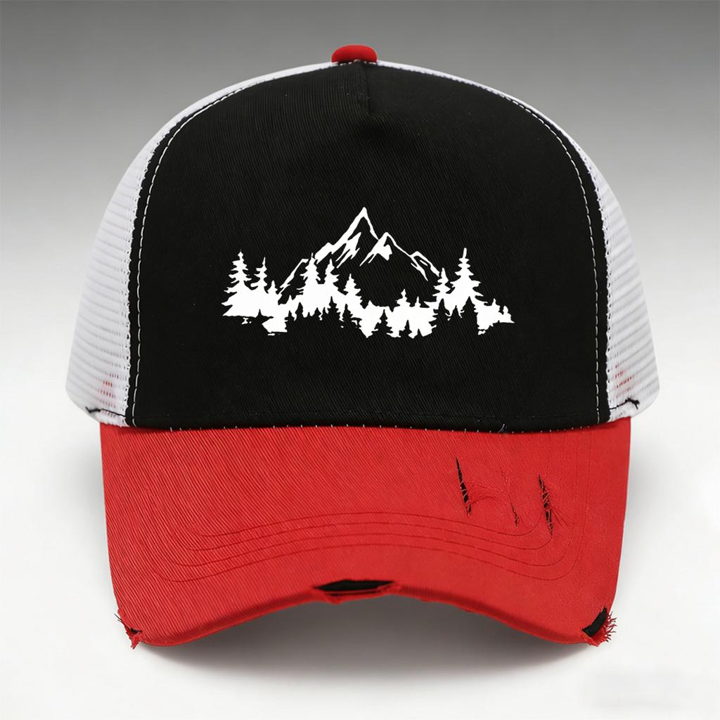 Unisex Adjustable Baseball Cap With 'Mountain' Pattern Print Design, Breathable Mesh Structure And Comfortable Fabric,Sports Hat