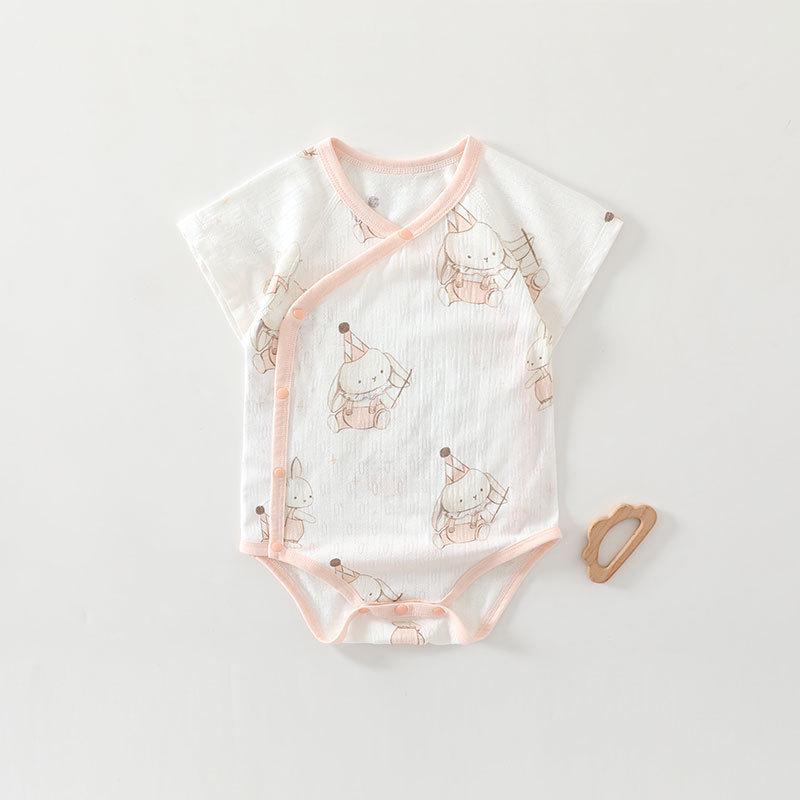 Bamboo Fiber Baby Jacquard Short Sleeve Summer Bodysuit Romper