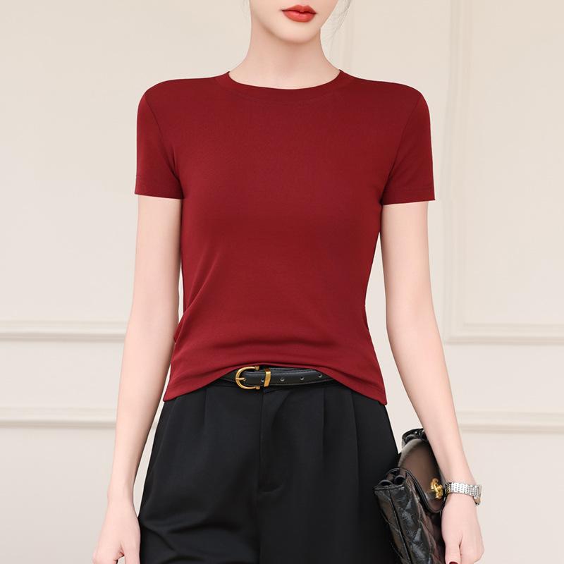 2026 Spring/Summer Women's Round Neck Short Sleeve Slimming Breathable T-shirt