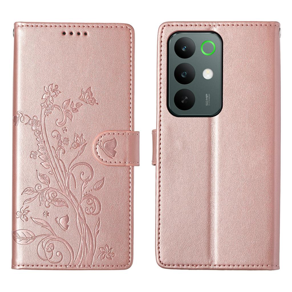 For Realme C85 Pro 4G Wallet Case Butterfly Floral Imprint PU Leather Phone Cover with Wrist Strap