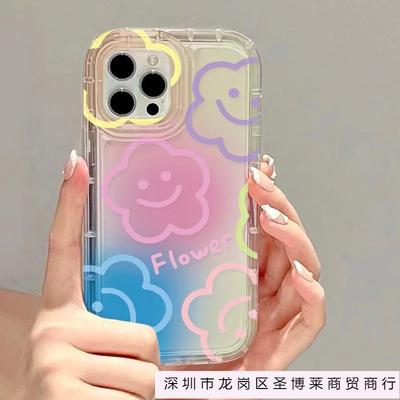 Colorful Flower Smiley Face iPhone15 Mobile Phone Case 14Pro Apple 13 Cute 12 Transparent 11 Airbag Ins Soft Case