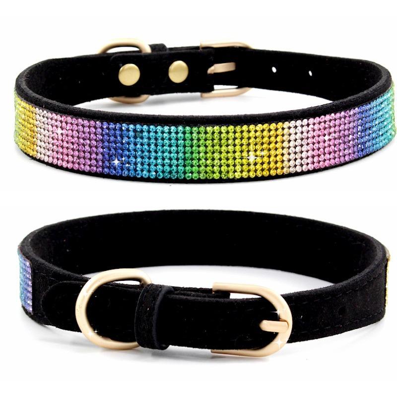 Pet collar point drill rhinestone neck ring microfiber medium and small dog cat collar leash walking dog leash set