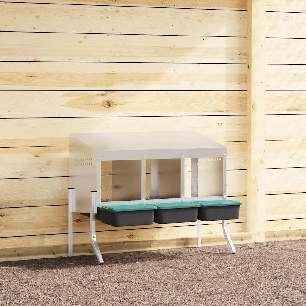 vidaXL Hühner-Nistkasten 3 Fächer mit Beinen Verzinkter Stahl silber