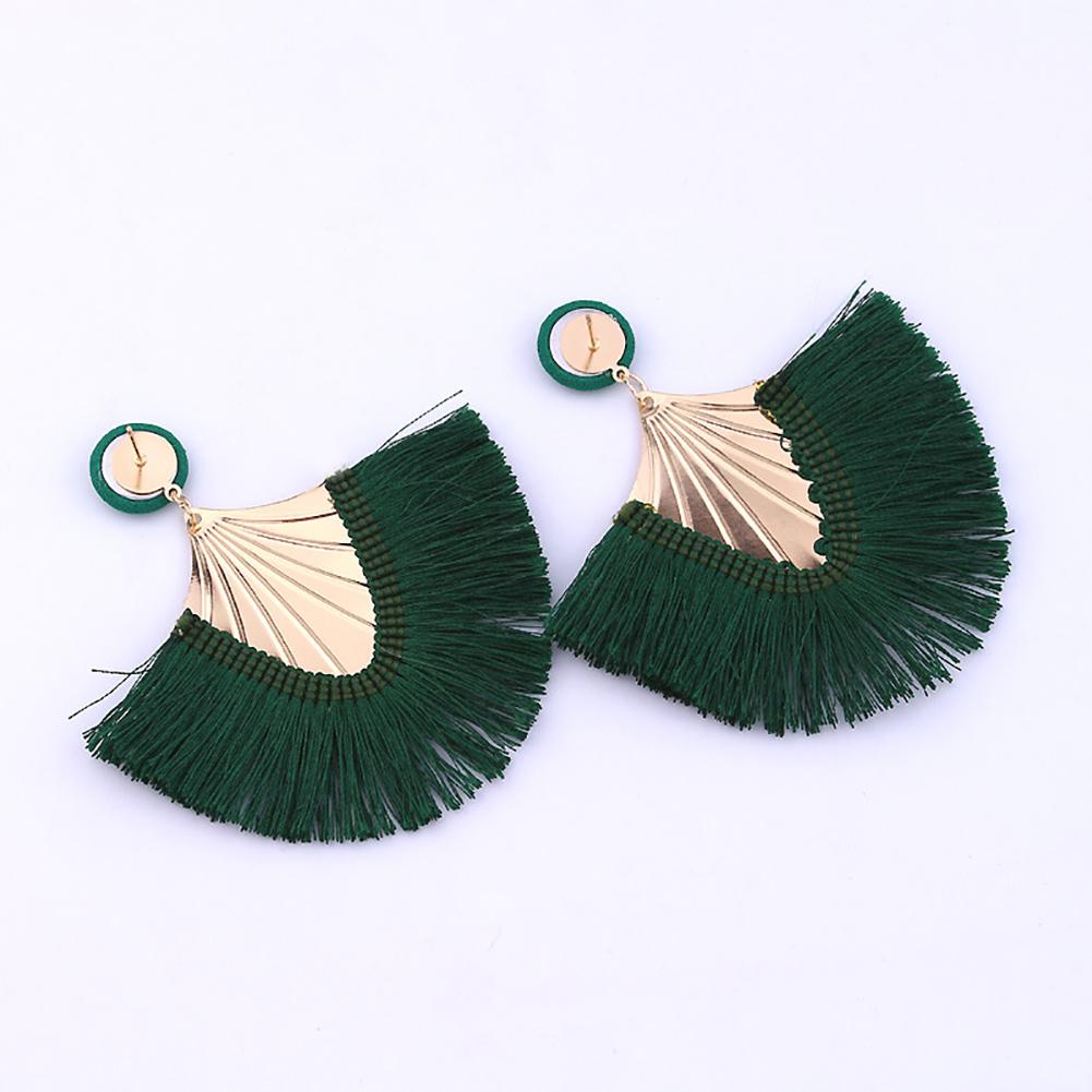Stylish Bohemia Beach Party Fringed Fan Shape Dangle Women Stud Earrings Jewelry Gift