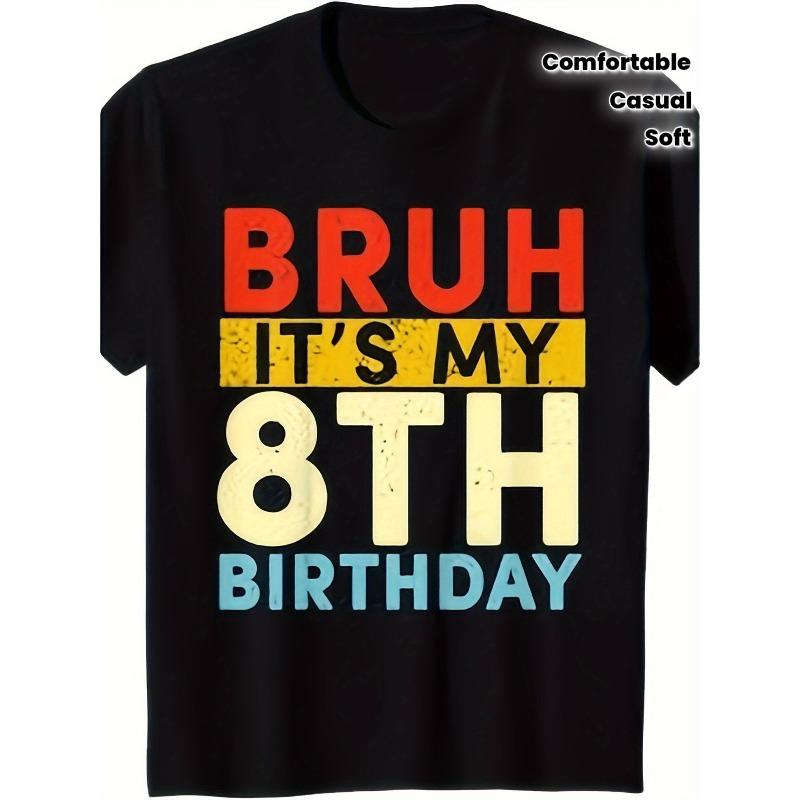 European sizes Kids  8th Birthday T-Shirt -  Bruh It s My 8th Birthday  Graphic  Top with Colorful Geometric Print, 98cm