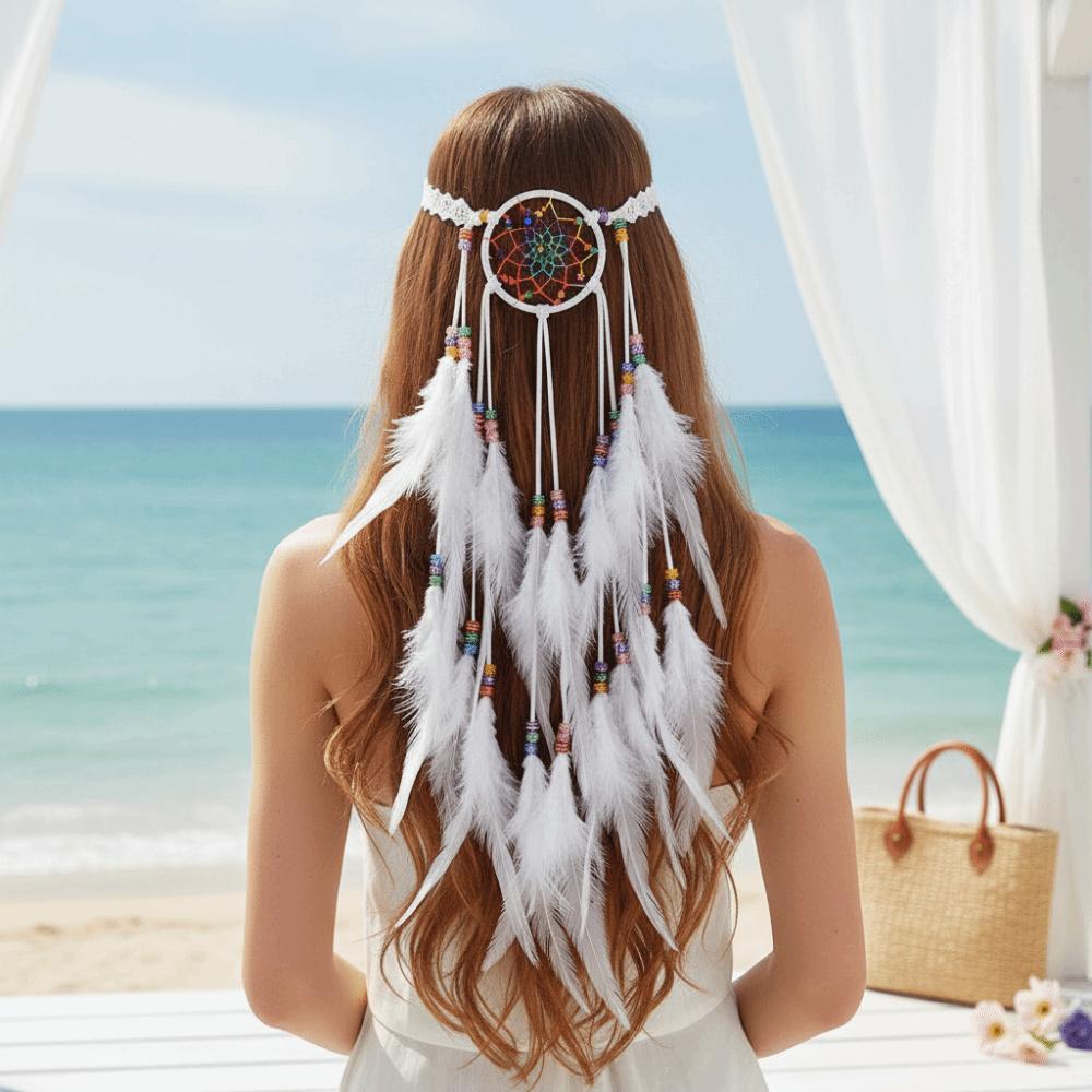 Ikonisches Traumfänger-Netz Boho Quasten-Kopfschmuck Stammes-Feder Haarverlängerungen Freigeistige Mädchen