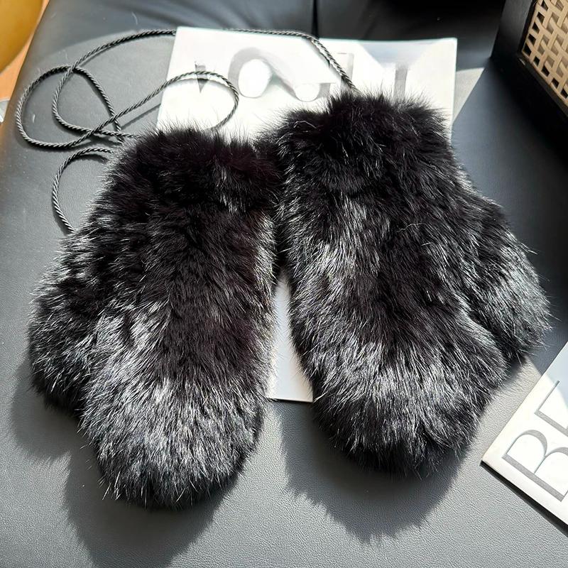 Winter Women Real Rabbit Fur Gloves Natural Thick Style Rabbit Fur Mittens Outdoor Girls Keep Warm Hand Knitted Fur Glove