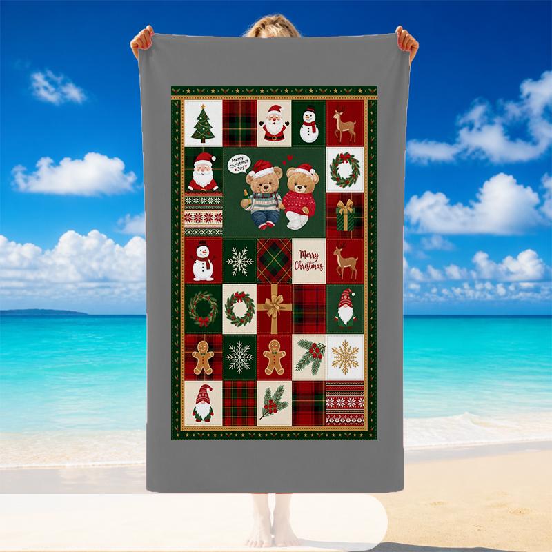Christmas Printed Beach Towel Soft Quick Dry For Indoor Outdoor Home Use Holiday Gift