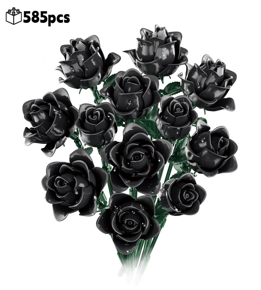 Creative Dark Rose Bouquet Building Blocks Gothic Style Black Flowers DIY Assembly Bricks Model Valentines Day Gift for Her