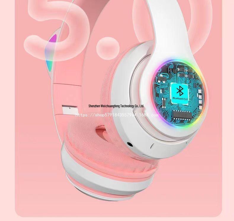 Bluetooth Wireless Over-Ear Headphones with Glowing Cat Ears - STN-28 New Model, Cute Style