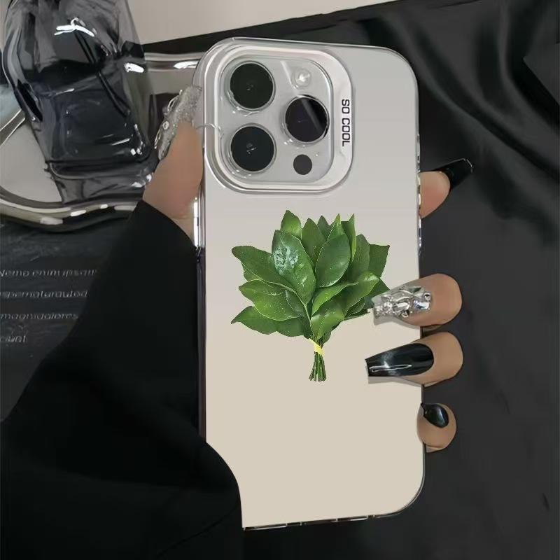 

Mold-Resistant Pomelo Leaf Silver Shell Case for Apple 17/16/15 Pro & 14/13/12/11 Phones XR