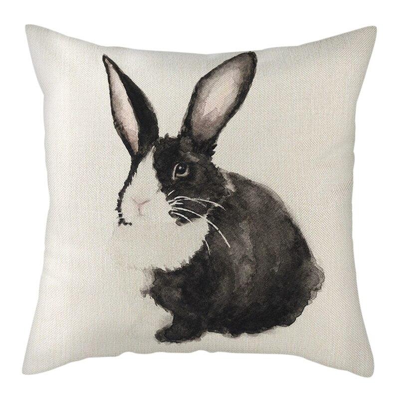 45X45Cm Rabbit Photo Cushion Cover Grey Pattern Pillow Polyester Pillowcase