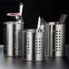 Stainless Steel Chopsticks Tube High-Capacity Kitchen Utensils Storage Bucket with Round Hole Hollowed Out Drain Feature