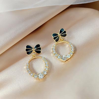 Neue High-End Silbernadel Schleife Diamant Ohrringe für Frauen, Exquisite Personalisierte Ohrringe, Einfaches Temperament