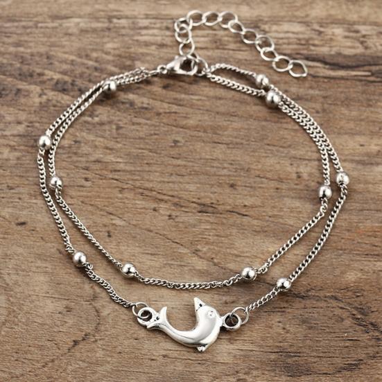 Retro Dolphin Multi-Layer Pendant Chain Anklet Women Barefoot Beach Accessory