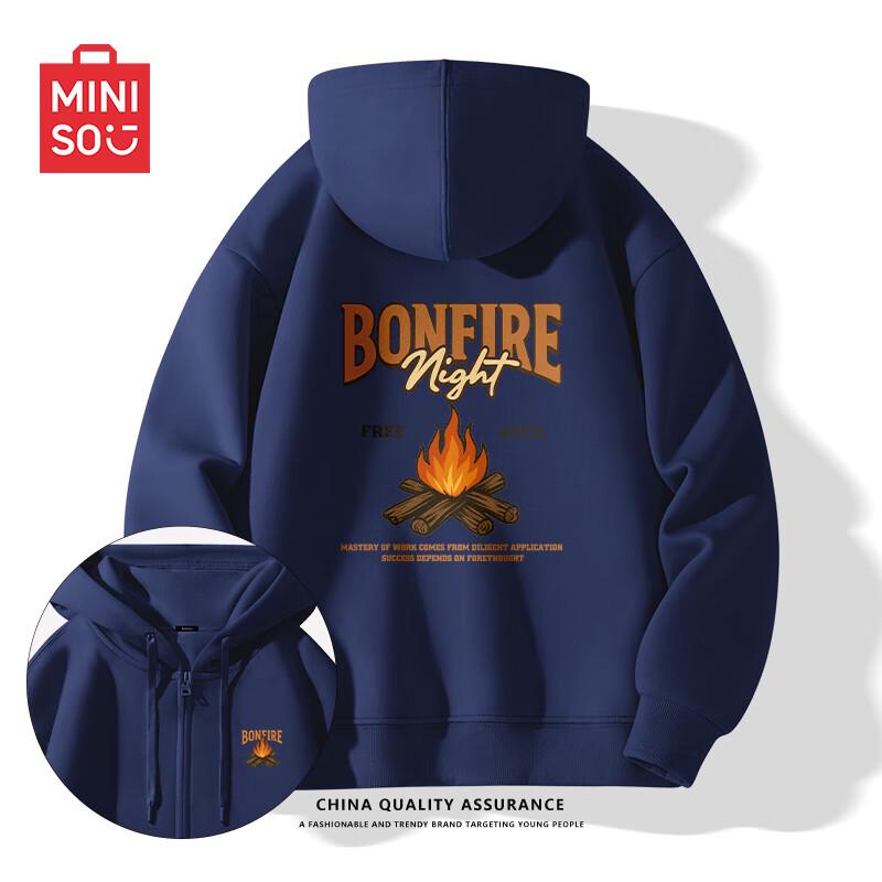 

MINISO Men s Casual Loose Fit Hooded Zip-Up Cardigan Z M