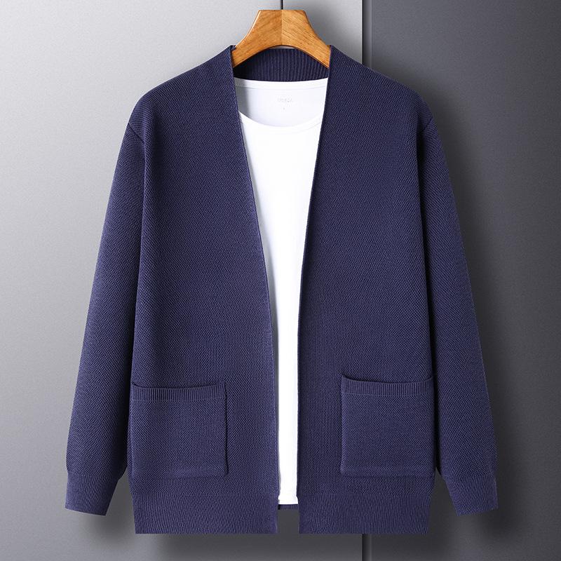 Höstens herrtröja Cardigan Stickad jacka Unga och medelålders mäns lösa tröja Elastisk kappa Topp