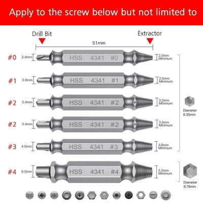 6PCS Screw Extractor Set for Damaged and Broken Bolt Removal High Hardness HSS Drill Bits with Double Headed Design