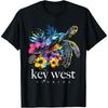 Key West Beach Florida Turtle Flowers Surfer Souvenir Cotton Men T Shirt S