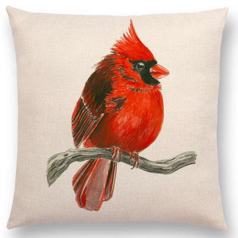 Newest Birds Painting Cushion Cover Robin Titmouse Toucan Fairy Sparrow Firecrest Cardinal Bullfinch