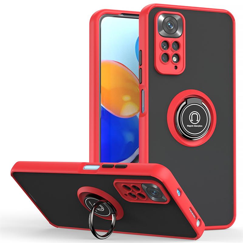 Shockproof PC Matte Armor Case For Xiaomi Redmi Note 11 11S 11E 11Pro 4G 5G Car Magnetic Ring Holder Cover for Redmi Note11 Pro