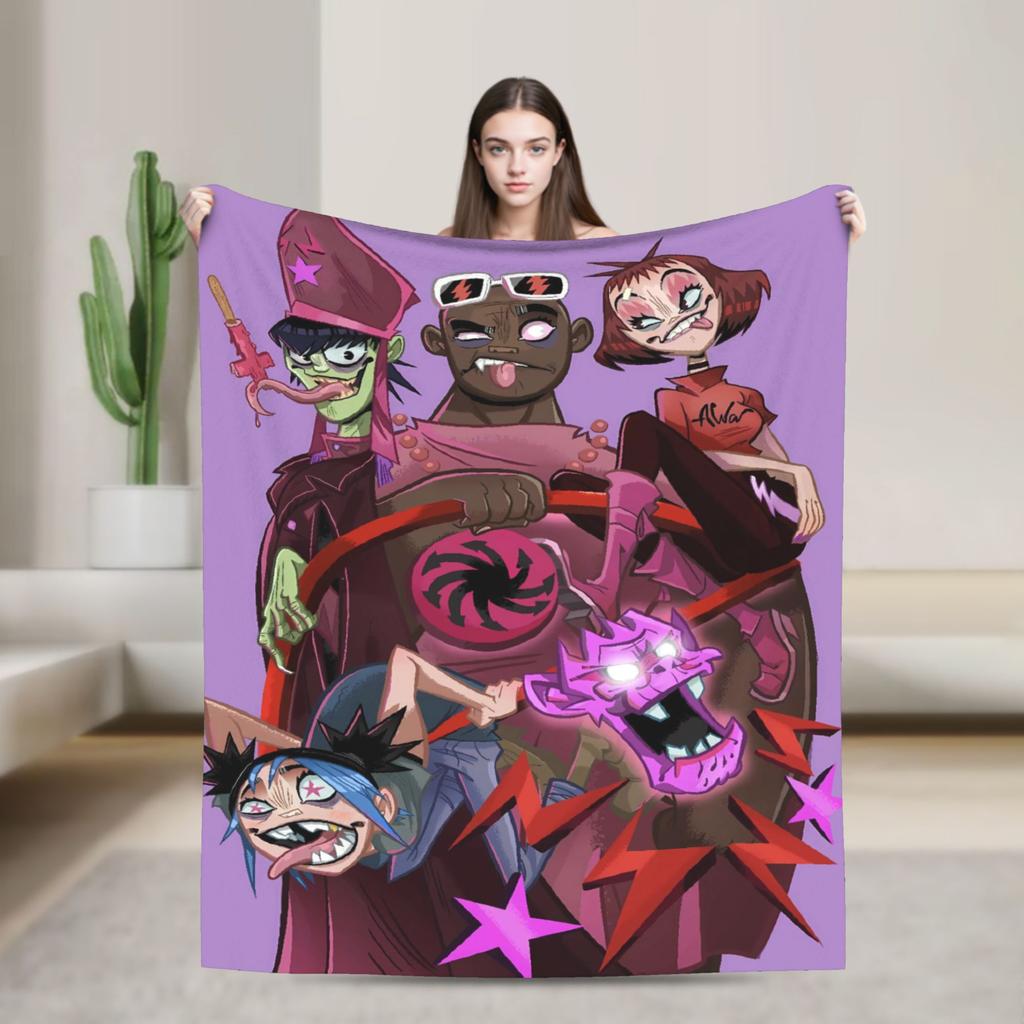 Gorillazs Flannel Blanket Winter Band Rock Warm Throw Blanket for Children Home Decor Graphic Bedspread Sofa Bed Cover
