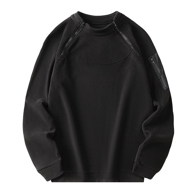 Men's Autumn/Winter Tactical Hoodie - Stand-up Collar, Warm, Loose, Breathable, Solid Color, Plus Velvet, Thickened