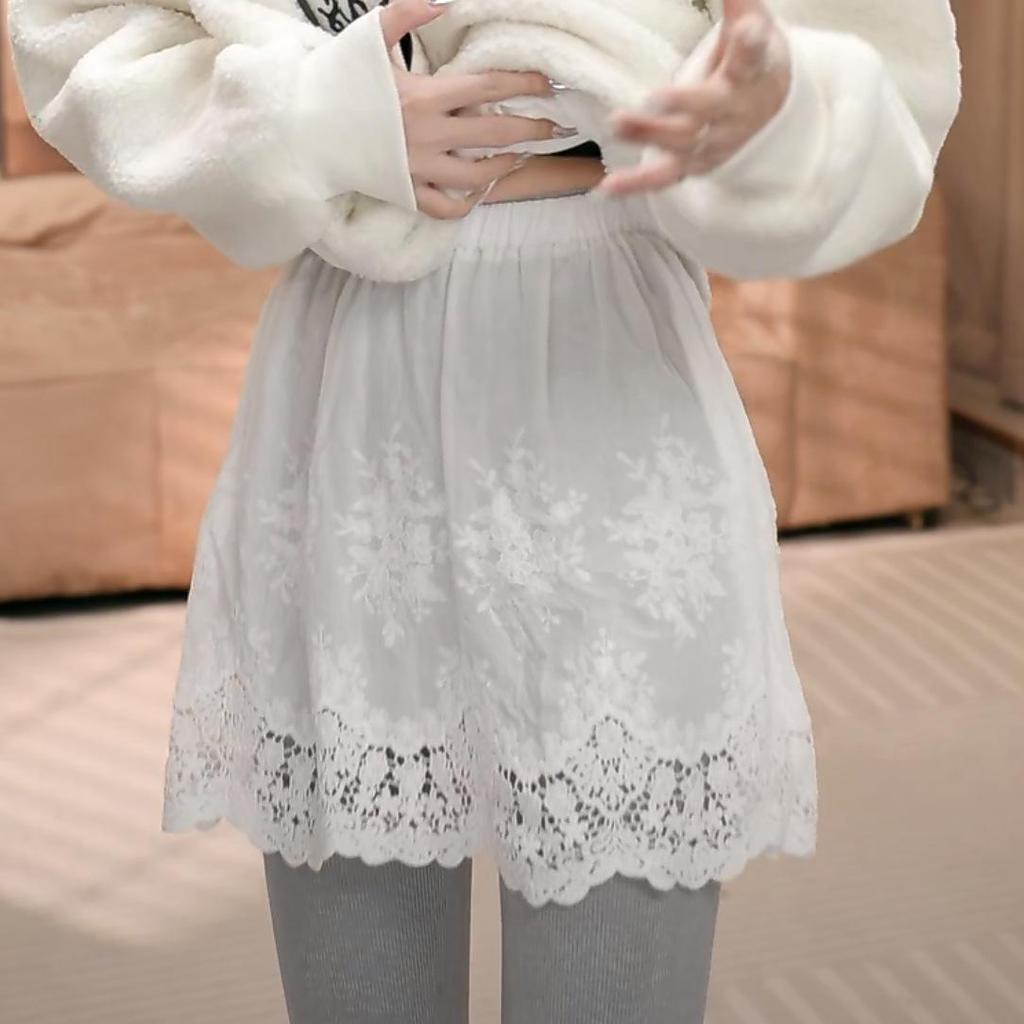 Women's Anti-Light Hoodie & Skirt Set: Autumn/Winter Lace-Trimmed Layered Look with Sweater & Pants for Subtle Coverage.