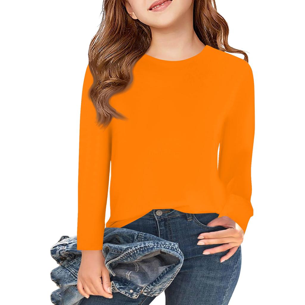 Boy And Girls Solid Color Long Sleeved T-shirt Round Neck Solid Color T-shirt