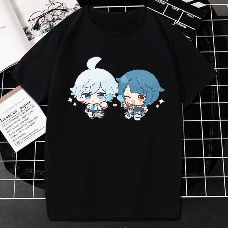 Nuovo Gioco Genshin Impact T-Shirt Donna Unisex Kawaii Top Classici Giochi Personaggio Stampa Grafica Top Harajuku Cartone Animato Streetwear Maglietta