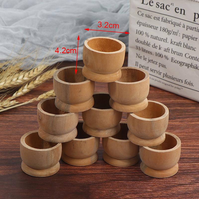 10Pcs/Set Unpainted Portable Kitchen Tool Egg Cup Wood Storage Holders Egg Tray