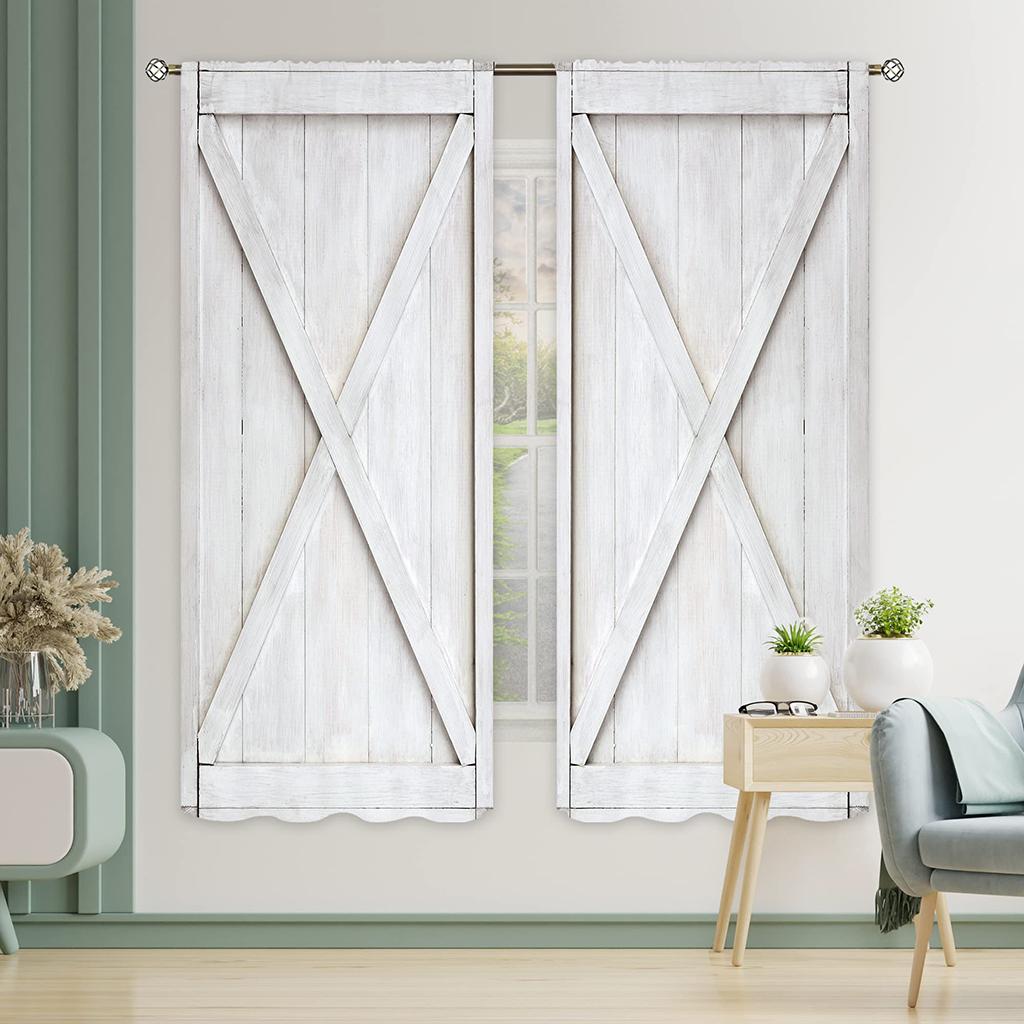 American Retro Printed Curtains For Wooden Doors, Rod Pocket Polyester Curtains, Bedroom, Study, Living Room Decorative Curtains
