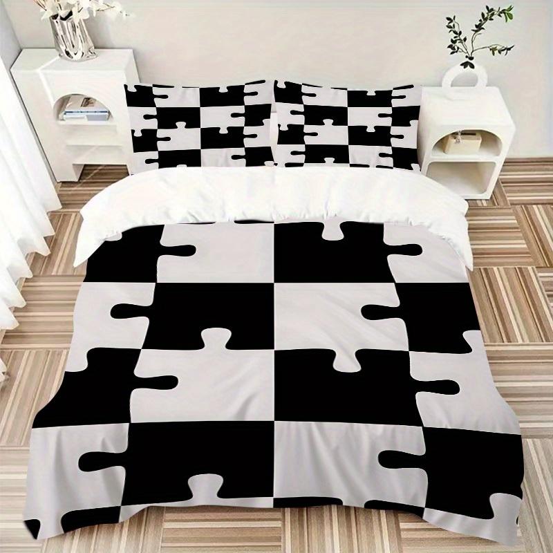 3Pcs Puzzle Pieces Printed Bedding Set, Breathable And Soft, Machine Washable, Christmas Gift, Suitable for Bedroom Decoration, 15207