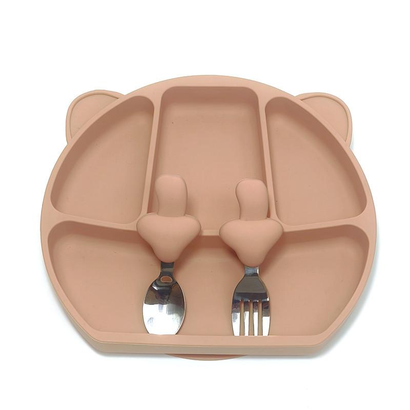 Baby Dinner Plate Infant Suction Cup Type Children's Straw Auxiliary Food Bowl Non-slip Compartmentalized