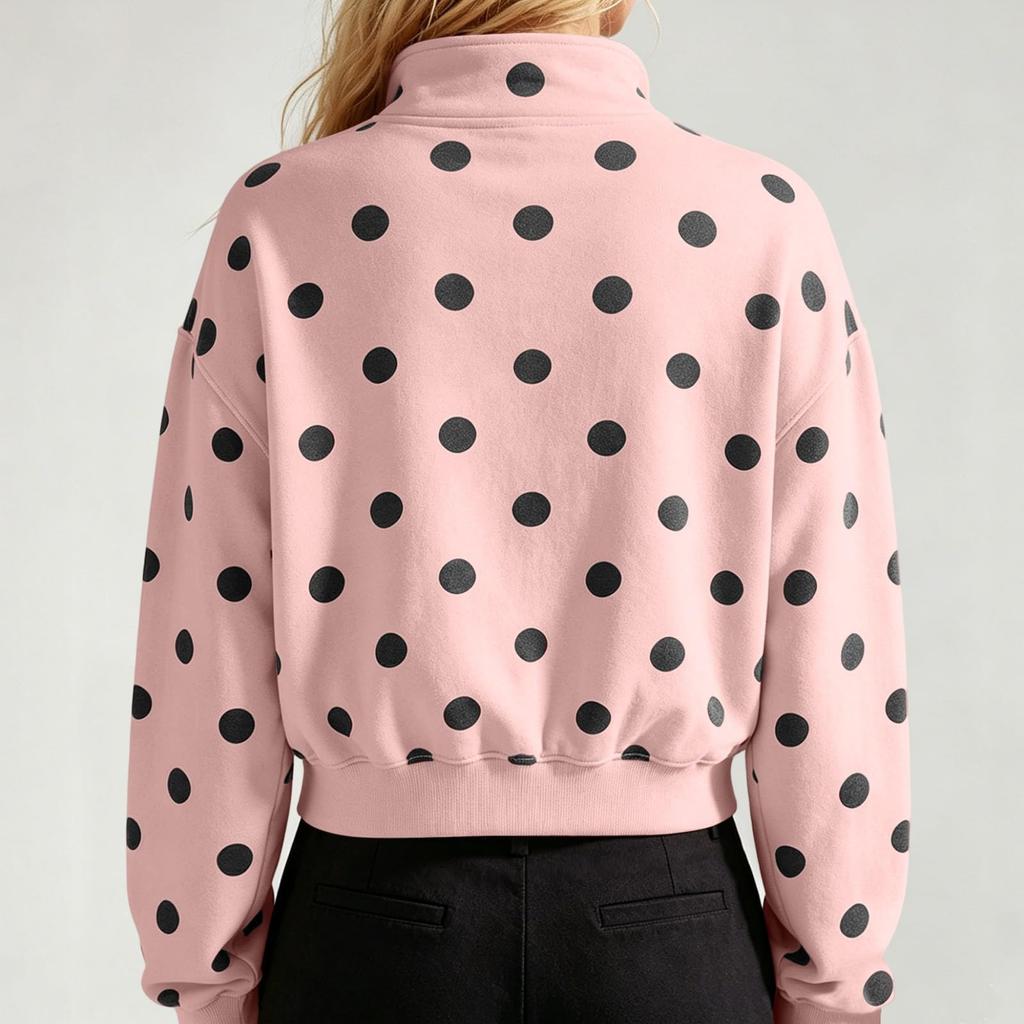 Women's Long Sleeve Half Zip Polka Dot Sweatshirt