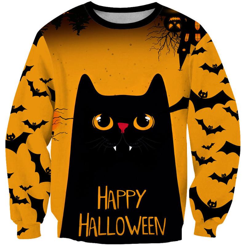 New Autumn Halloween Digital Printed Tops Fashionable Versatile Round Neck Sweatshirt Trendy