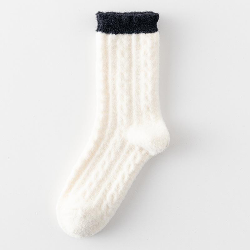 Australian Velvet Socks Medium Tube Socks Season Color Matching Retro Velvet Thickened Warm Mink Velvet Home Sleeping Socks Women