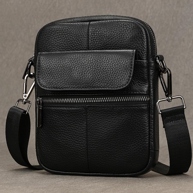 Casual top layer cowhide men's crossbody bag small shoulder bag outdoor waterproof mini waist bag for male phone pouch crossbody