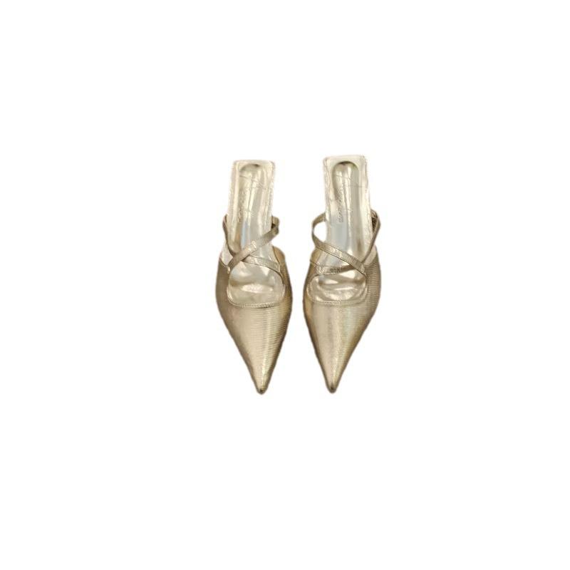 2025 Summer New Pointed Flat-bottomed Muller Shoes Women's European and American Fashion Design Sense Cross-strap Bag Head Slippers