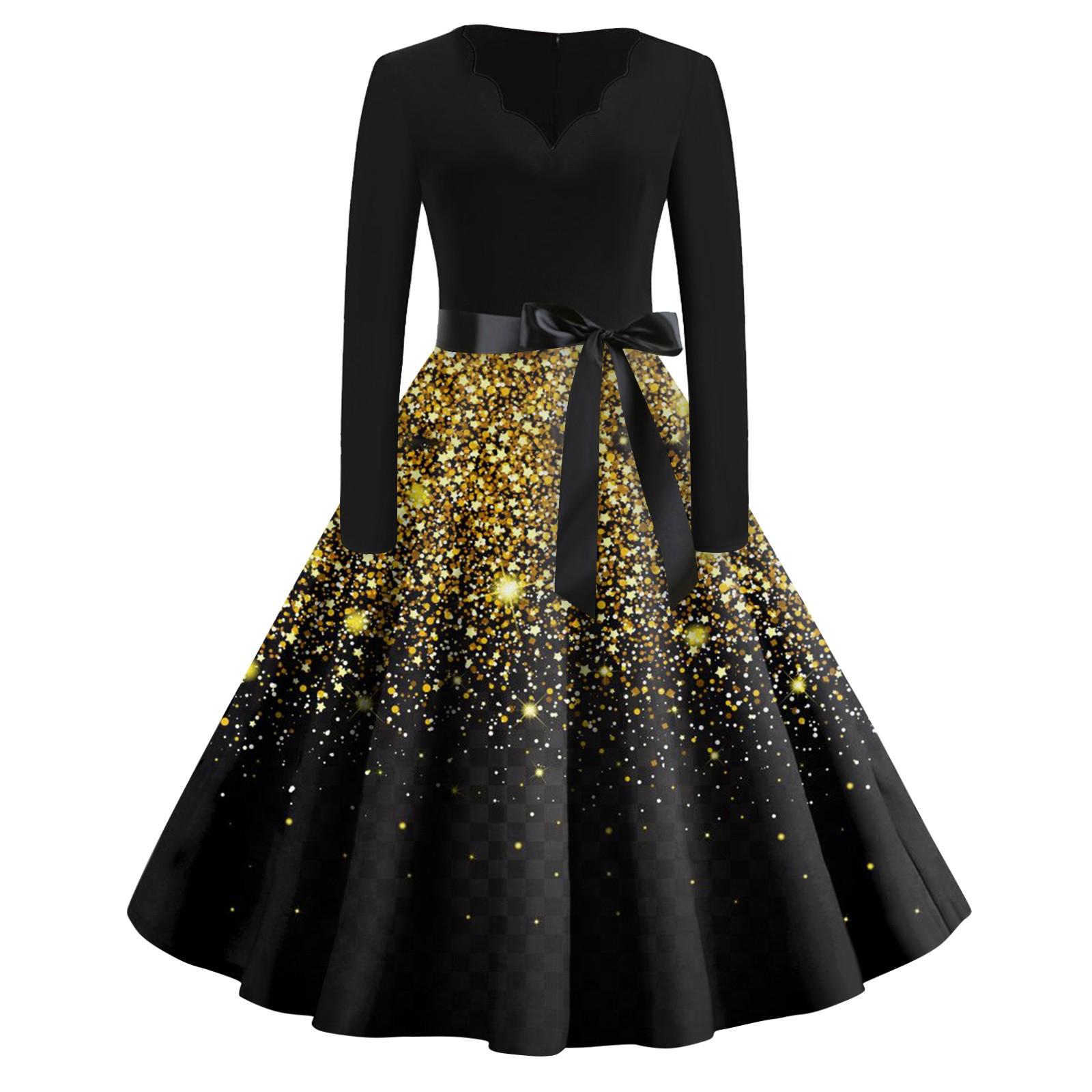 Женские повседневные модные винтажные длинные платья с длинным рукавом с рождественским — фото 3