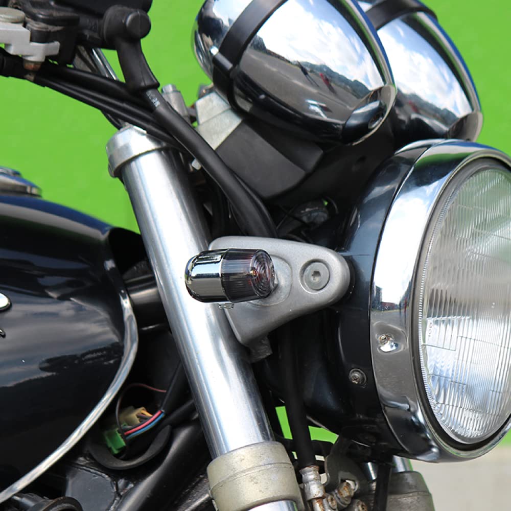Universal Round Mini European Turn Signal, Silver/Smoke, M10*60mm with Mounting Stay, Set of 4